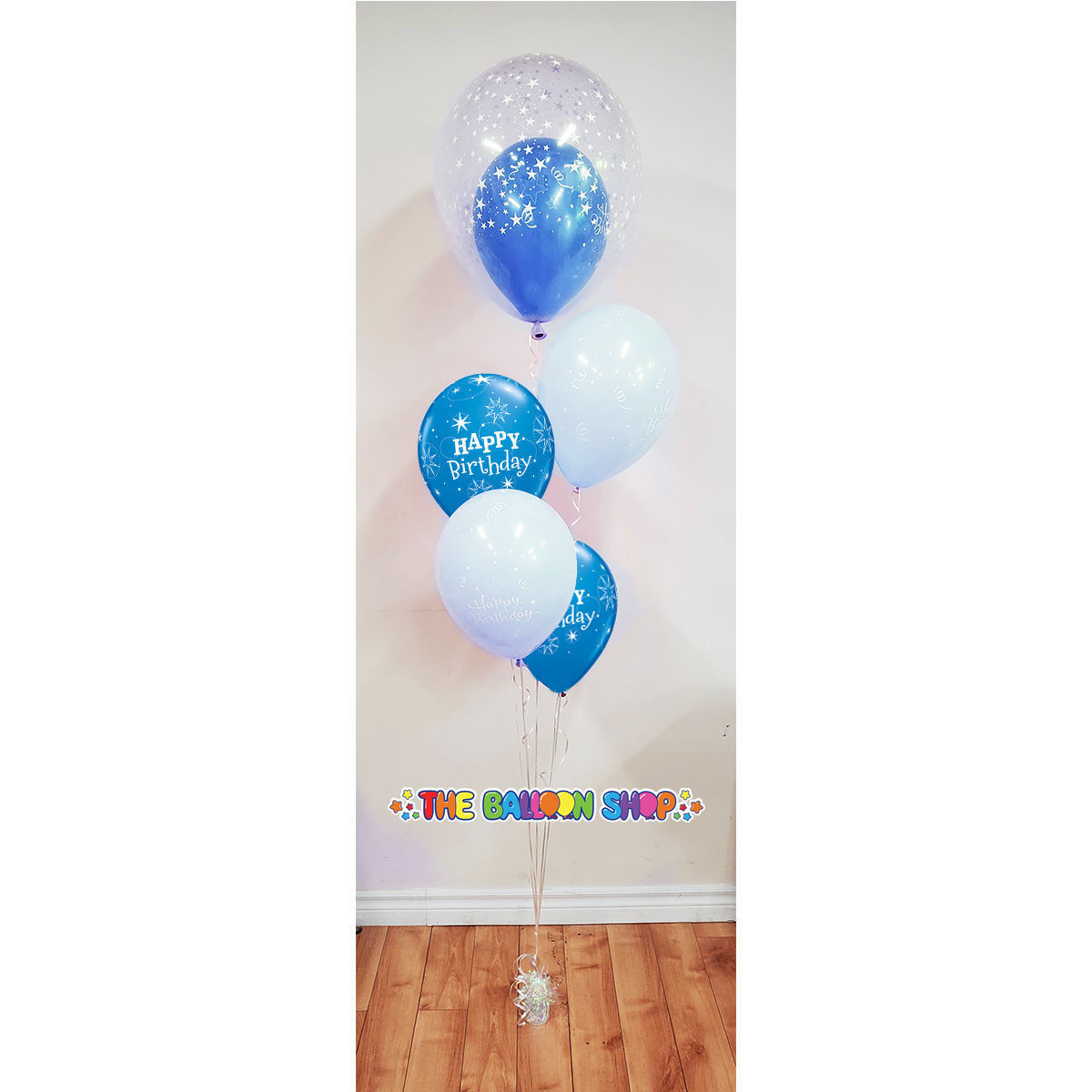 Picture of 11'' Birthday Sparkle Blue Balloon Bouquet  with Clear Topper