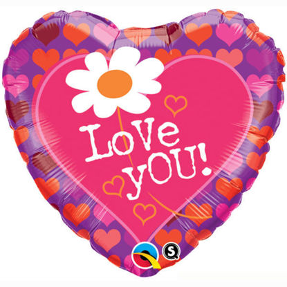 Picture of 18" Love You! Daisy Heart Foil Balloon  (helium-filled)