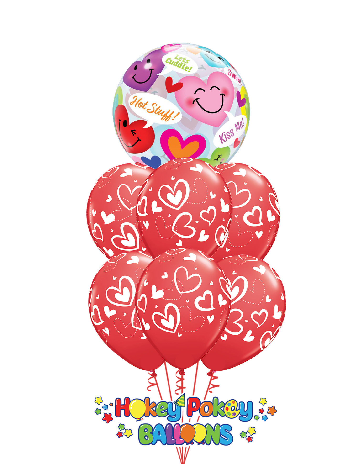 Picture of Mix & Match Red Hearts with Topper Balloon Bouquet of 7