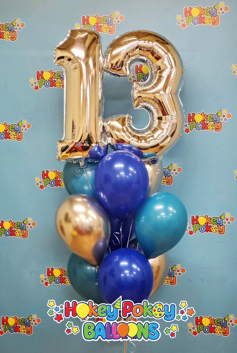 Picture of 11 Inch Helium Balloon Bouquet of 9  with 2 foil Numbers
