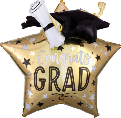 Picture of 28″ Graduation Star, Cap and Diploma Jumbo  Foil Star Balloon (helium-filled)