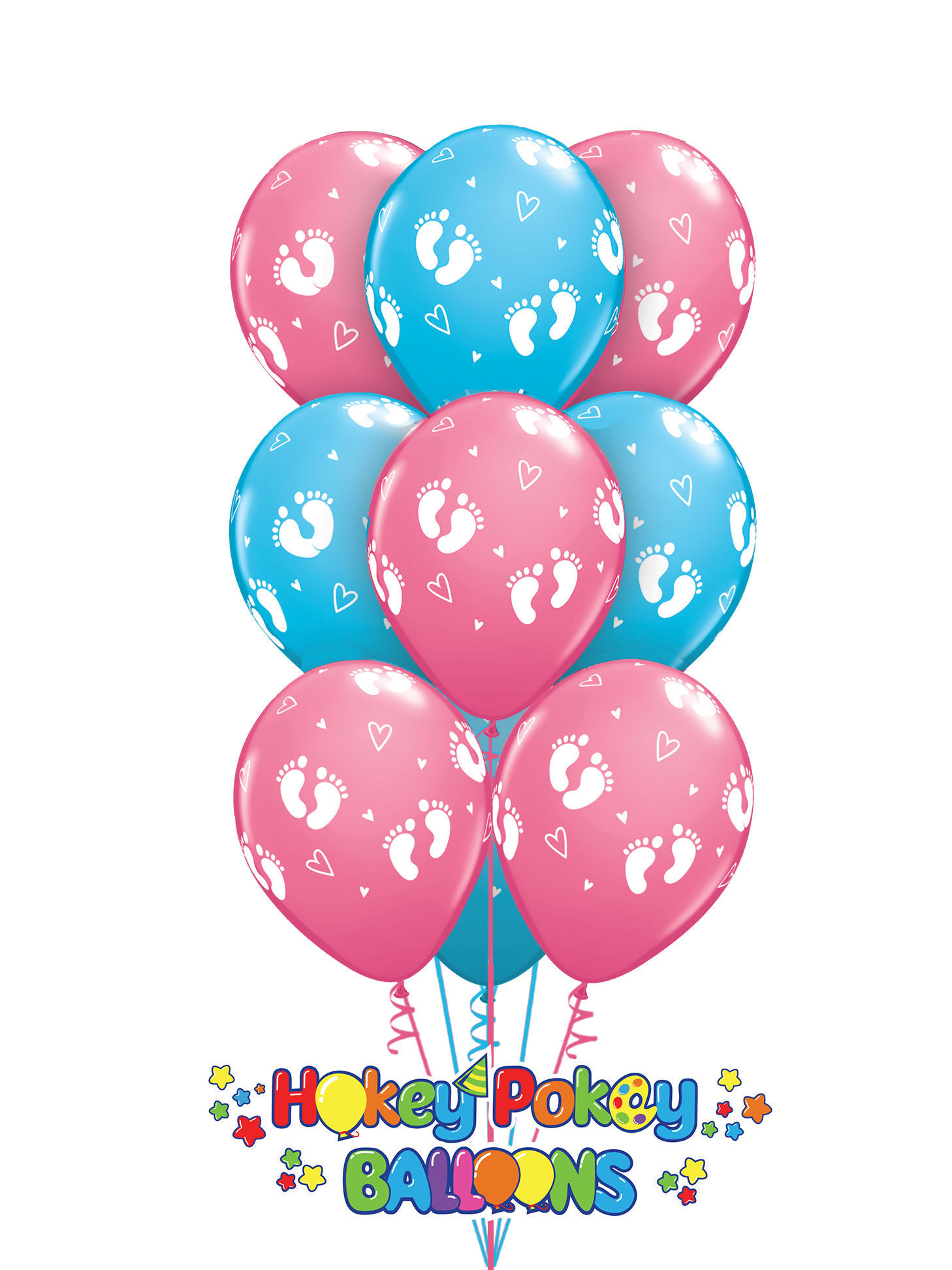 Picture of 11''  Baby Footprints and Hearts  -  Latex Balloon Bouquet (up to 12 balloons)