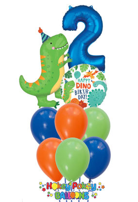 Picture of Happy DINO with Number - Dinosaur Birthday Balloon Bouquet  (9pc)