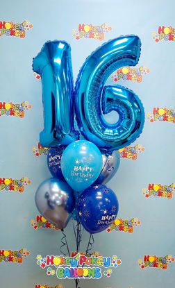 Picture of 11'' Blue Birthday Sparkle Balloon Bouquet  with 2 foil Numbers