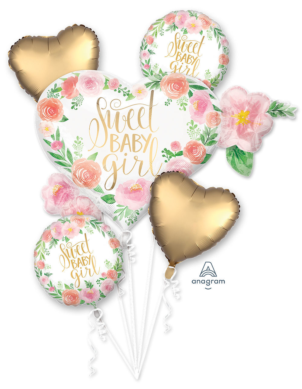 Picture of Floral Sweet Baby Girl Balloon Bouquet (5pc)