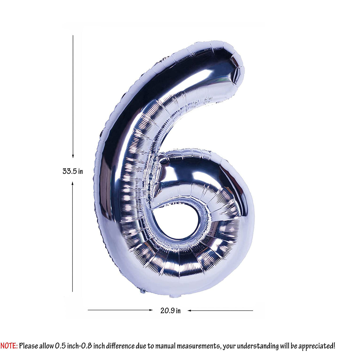 Picture of 34'' Foil Balloon Number 6 - Silver (helium-filled)