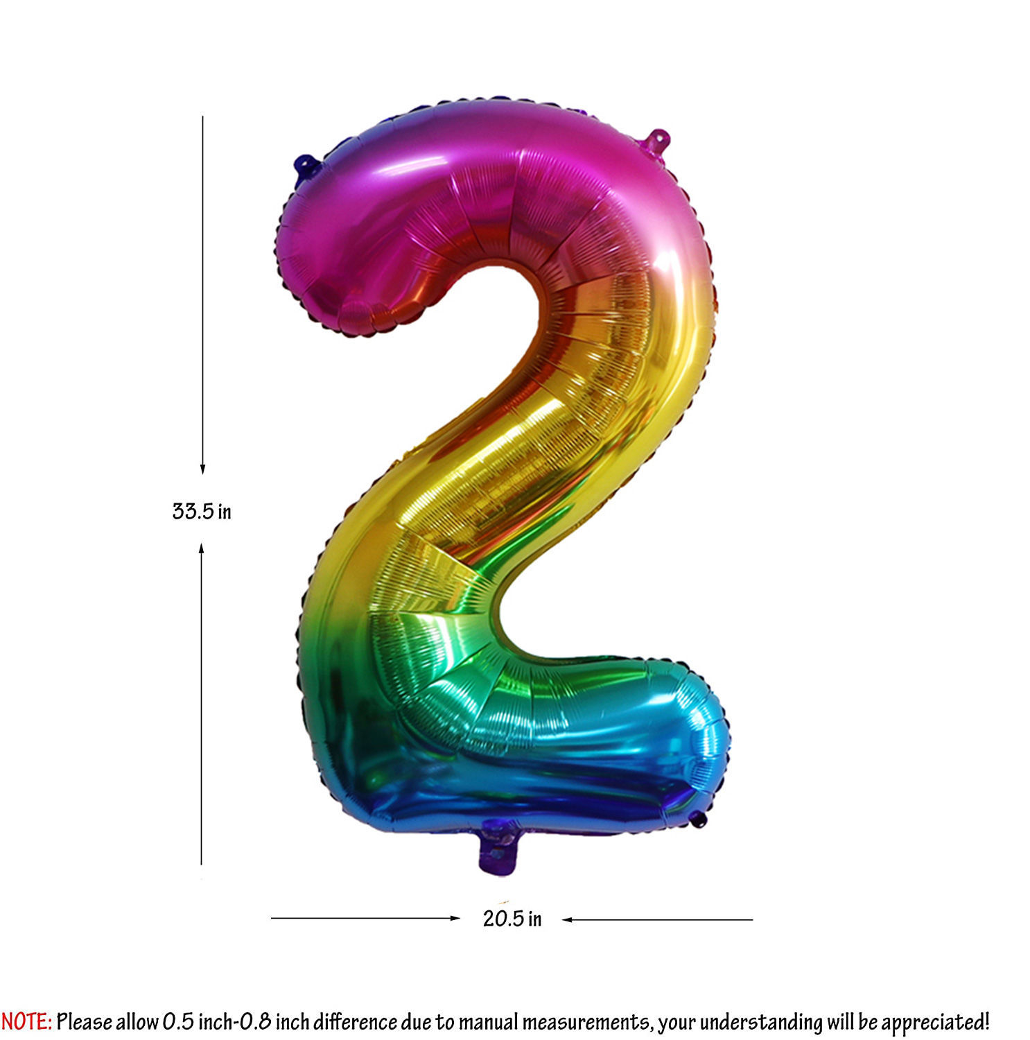 Picture of 34'' Foil Balloon Number 2 - Bright Rainbow (helium-filled)