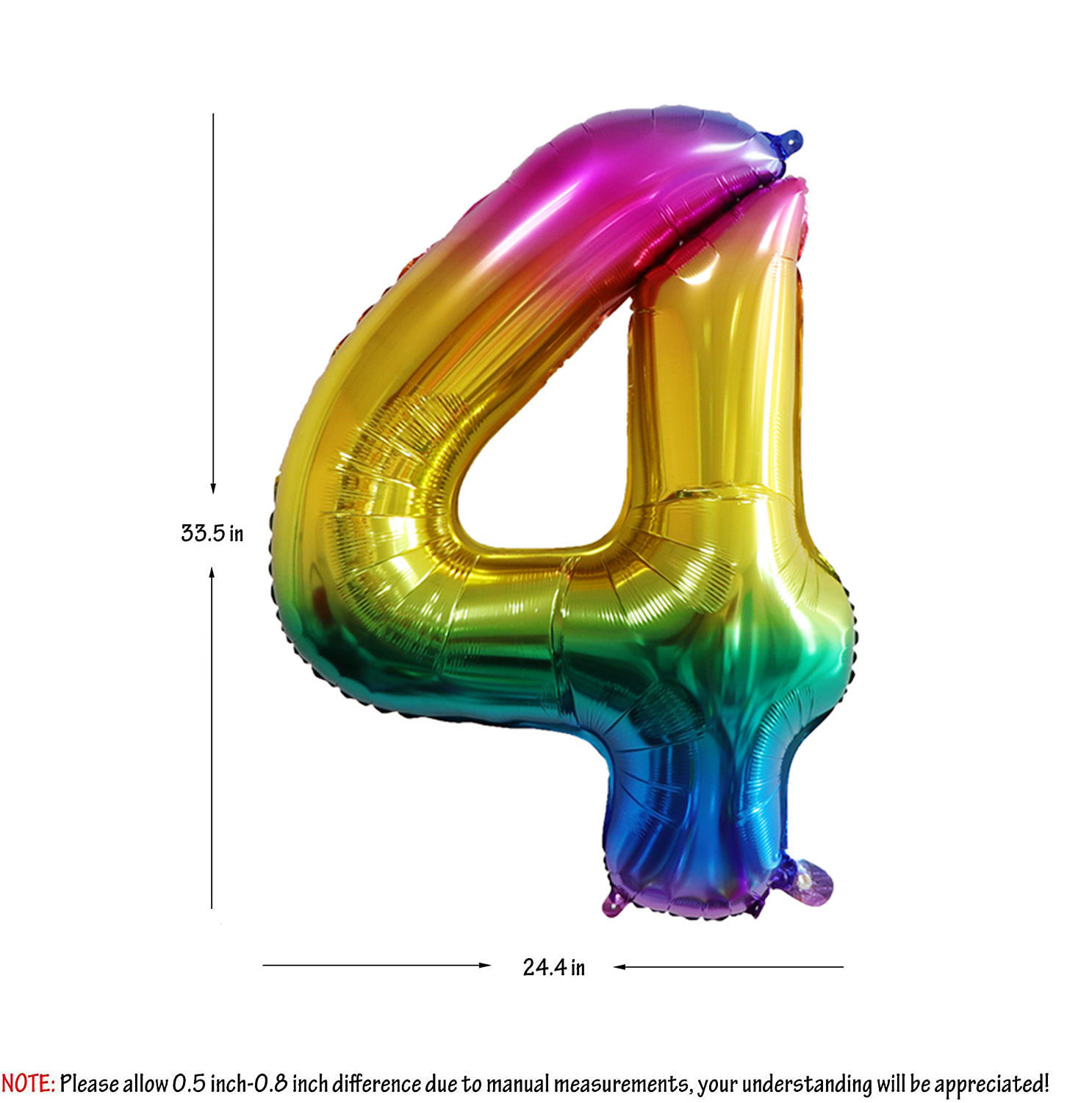 Picture of 34'' Foil Balloon Number 4 - Bright Rainbow (helium-filled)
