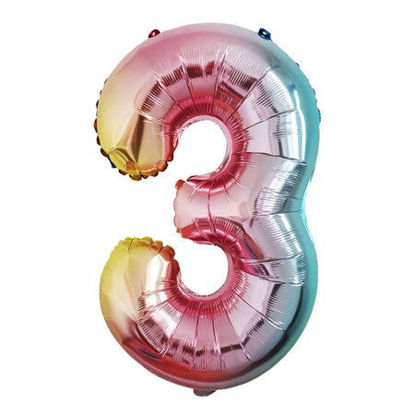 Picture of 34'' Foil Balloon Number 3 - Pastel Rainbow (helium-filled)