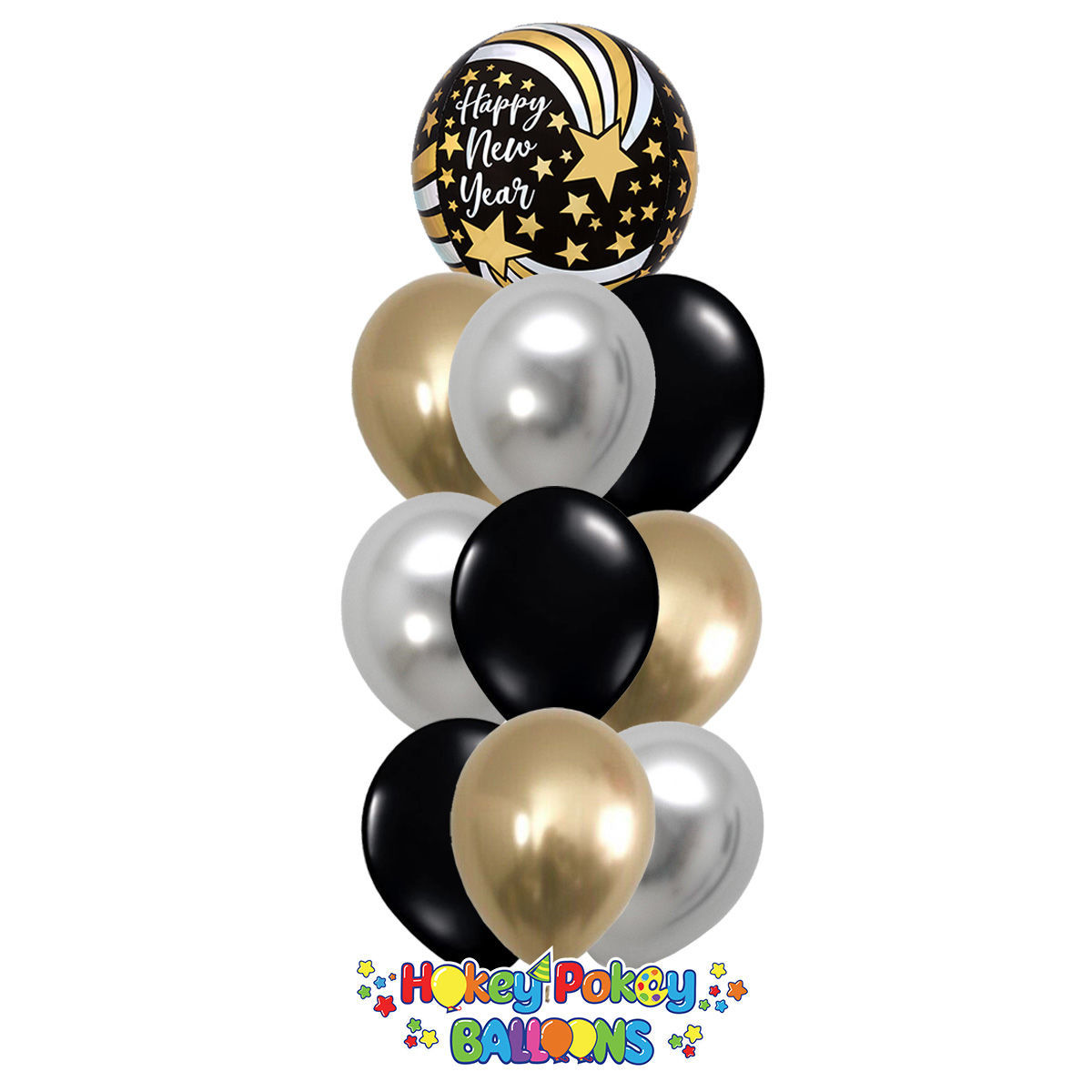 Picture of Happy New Year with Shooting Stars - Balloon Bouquet of 10