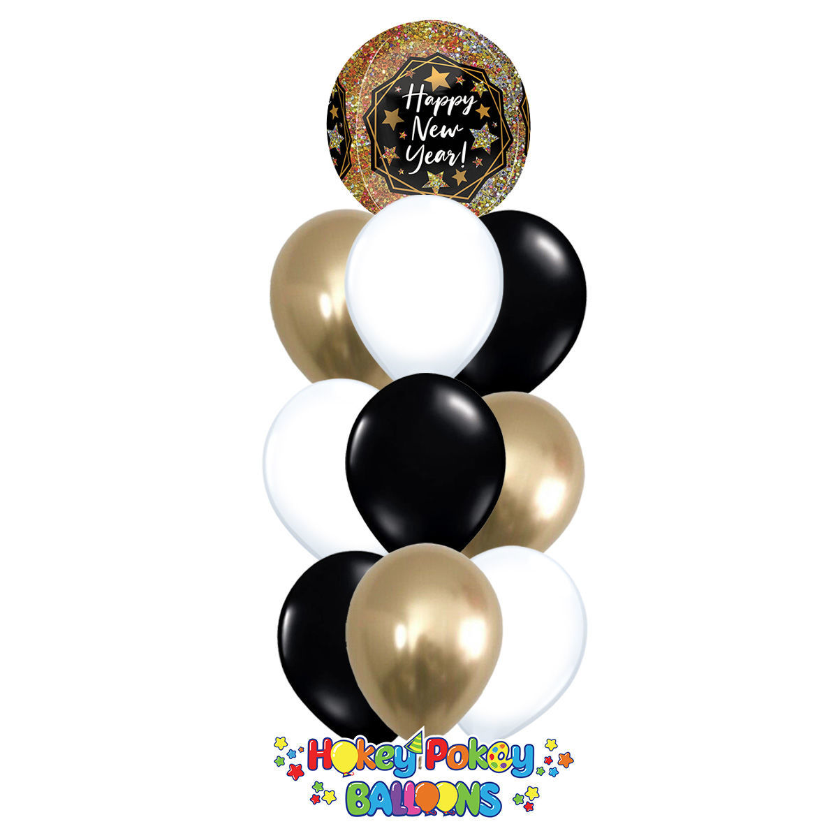 Picture of Happy New Year with Gold Sparkles -  Balloon Bouquet of 10