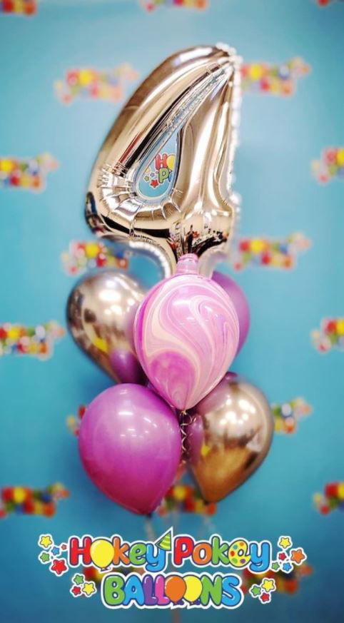 Picture of 11 Inch Helium Balloon Bouquet of 6 with foil Number on top