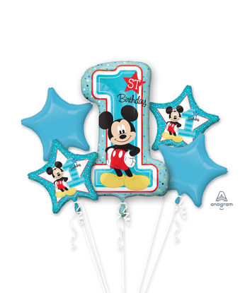 Picture of Mickey Mouse 1st Birthday - Foil Balloon Bouquet  (5 pc)