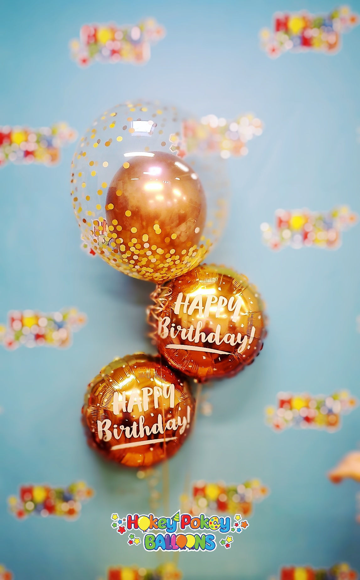 Picture of Gold & Rose Gold Ombre  Birthday Balloon Bouquet with Deco Bubble