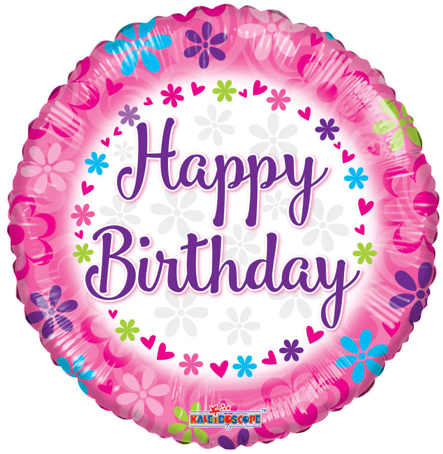 Picture of 18" Happy Birthday Pink With Flowers Balloon (helium-filled)