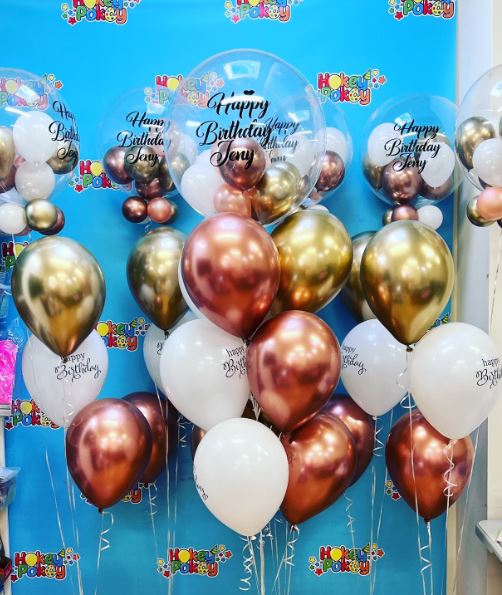 Picture of Personalized Birthday Balloon Bouquet with Clear stuffed Topper (10pc)