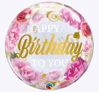 Picture of 22″ Birthday To You Pink Peonies - Deco Bubble Balloon (helium-filled)