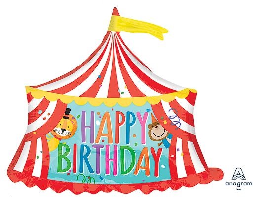 Picture of 28" Jumbo Circus Tent Happy Birthday - Foil Balloon (helium-filled) 