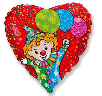 Picture of 18" Happy Clown Heart Foil Balloon (helium-filled)